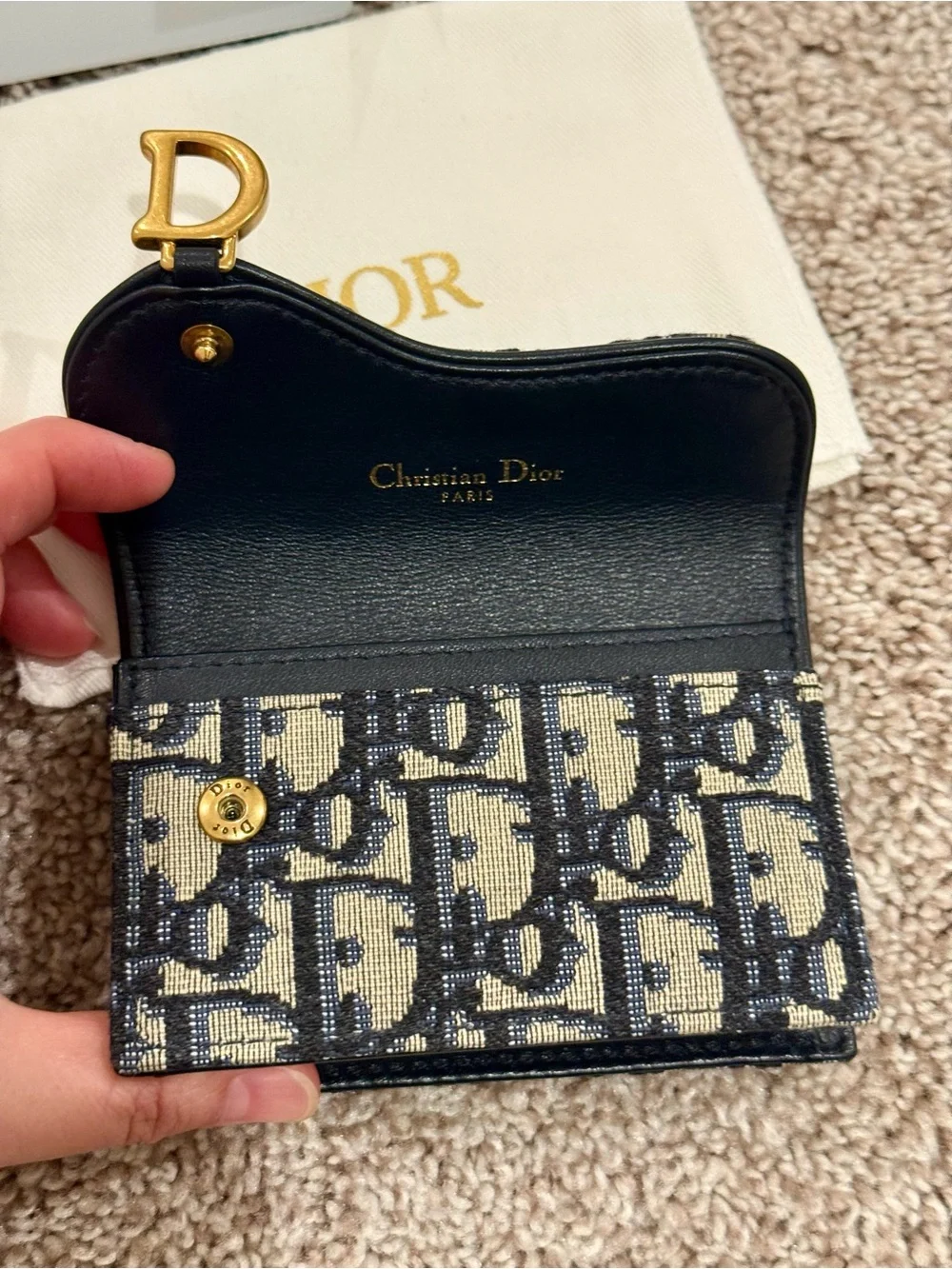 Christian Dior Oblique Saddle Card Holder Blue